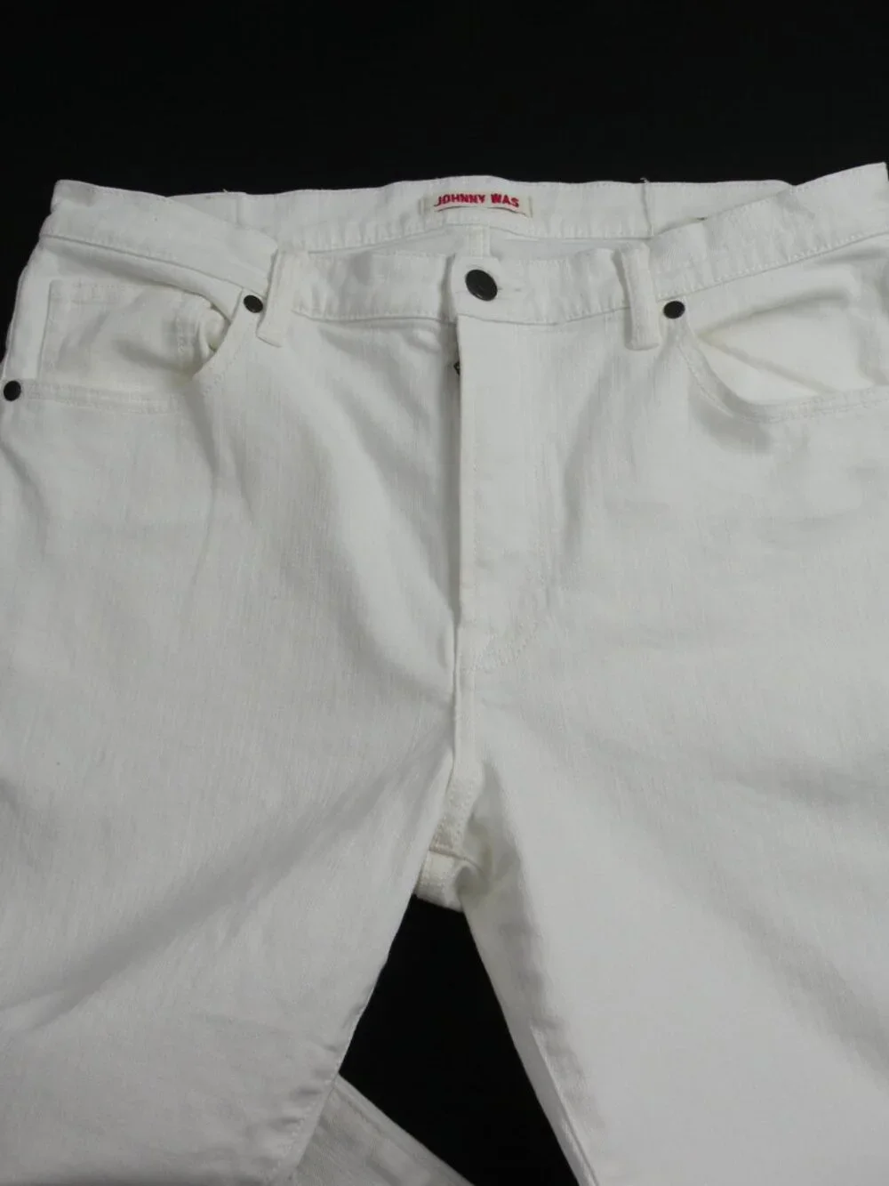 Johnny Was Jeans Womens 32 White Cropped Baby Boot Paradise Palm Embroidered